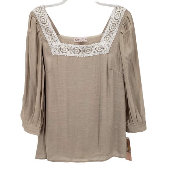 Nanette Lepore Tops - NANETTE LEPORE nwt Square Neck Crocheted Lace Top M Tan Light Stone Neutral Tone
